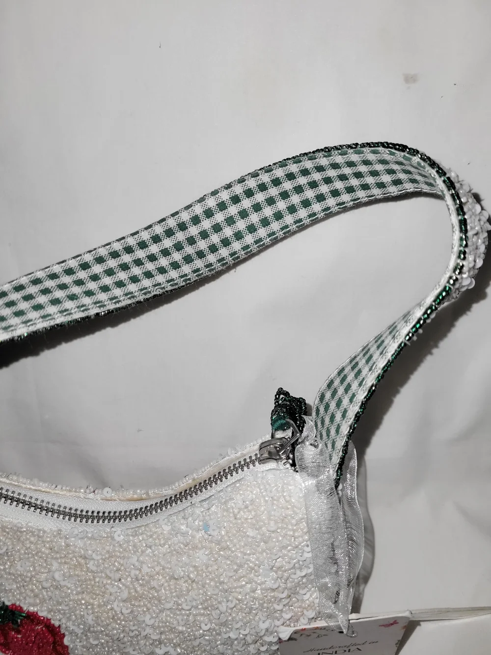 Handcrafted Beaded Vegetable Motif Shoulder Bag - White